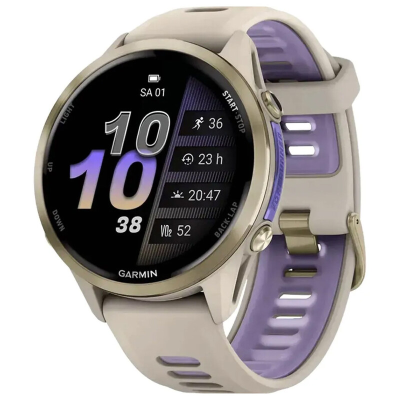 Смарт-годинник Garmin Forerunner 970 French Gray Soft Gold Titanium with French Gray/Translucent Indigo Silicone with Soft Gold Buckle (010-02969-12)
