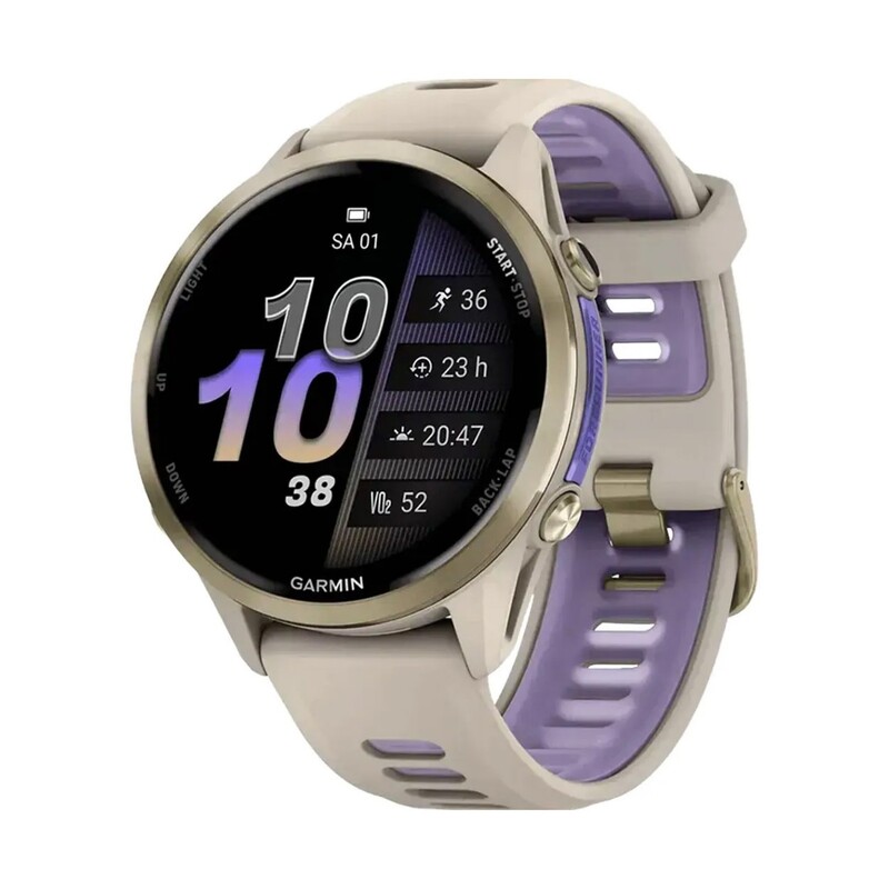 Смарт-годинник Garmin Forerunner 970 French Gray Soft Gold Titanium with French Gray/Translucent Indigo Silicone with Soft Gold Buckle (010-02969-12)