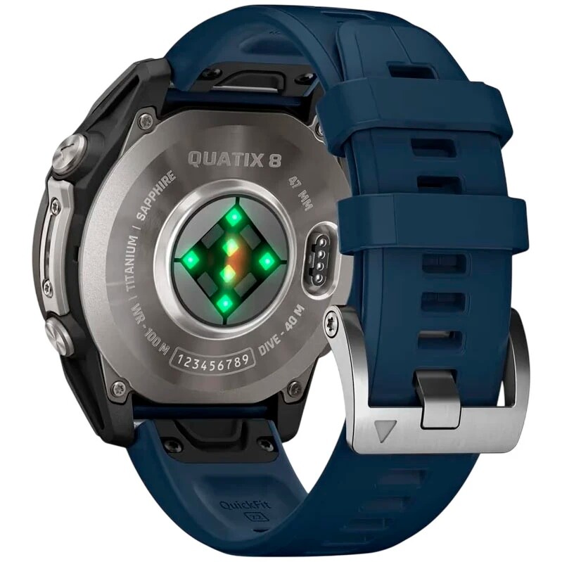 Смарт-годинник Garmin Quatix 8 47 mm AMOLED Marine Titanium Gray with Blue Silicone Band (010-02904-51)