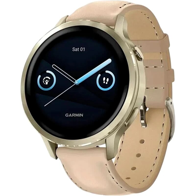 Смарт-часы Garmin Venu 4 41mm Lunar Gold with Bone Light Sand Leather Band (010-03013-03)