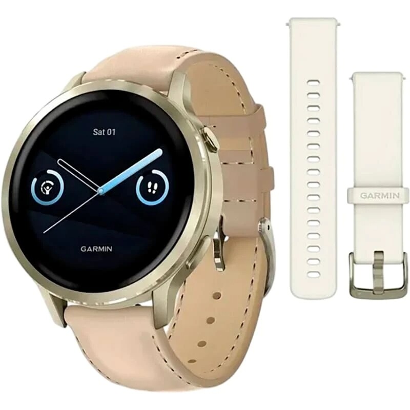 Смарт-часы Garmin Venu 4 41mm Lunar Gold with Bone Light Sand Leather Band (010-03013-03)