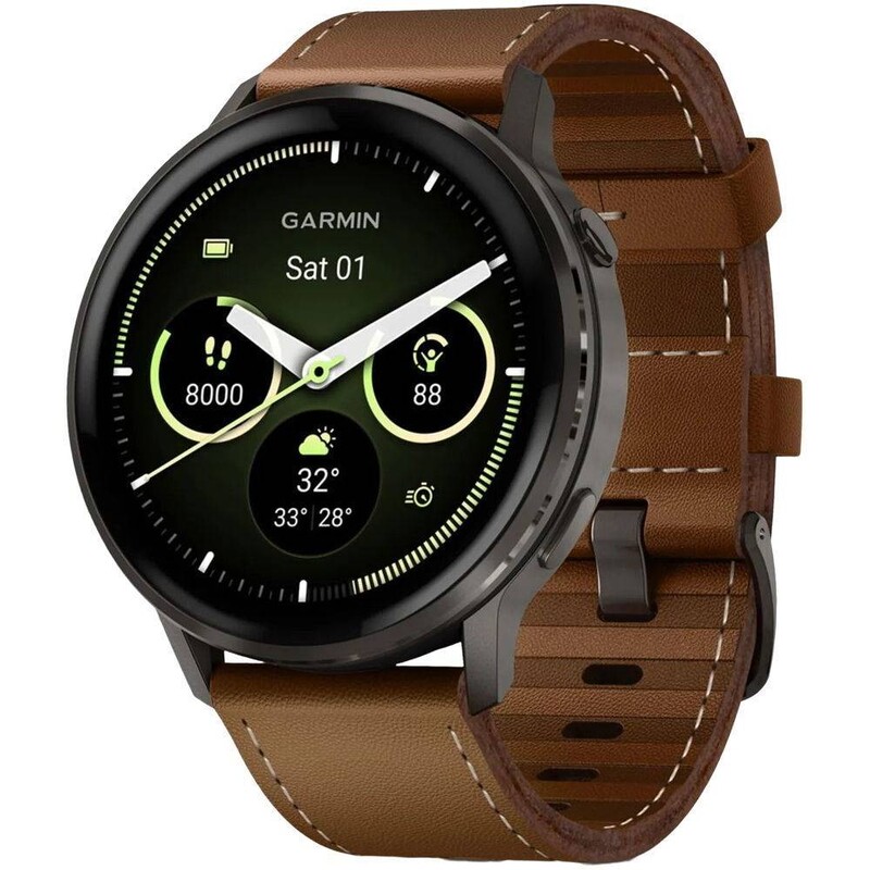 Смарт-часы Garmin Venu 4 45mm Black with Brown Leather Band (010-03014-03)