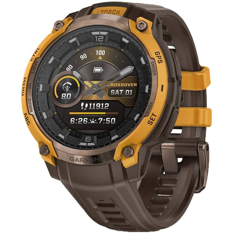 Смарт-годинник Garmin Instinct Crossover AMOLED Bronze Sunburst with Brown Yellow Silicone (010-03398-01)