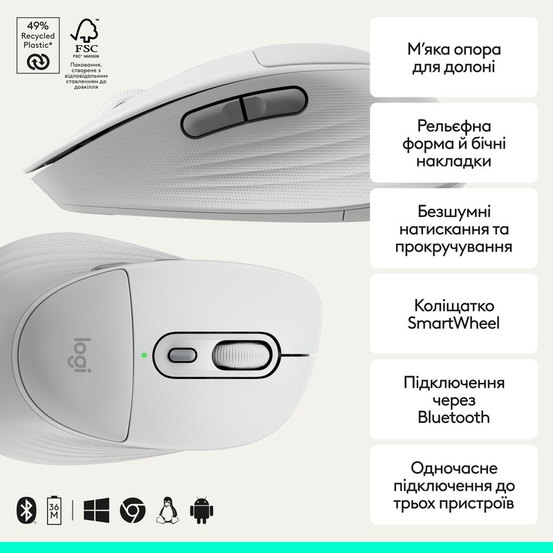 Мышь беспроводная Logitech Signature Comfort Plus M850 L White (910-007716)
