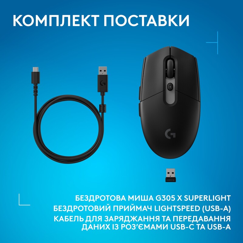 Мышь беспроводная Logitech G305 Superlight Black (910-007739)