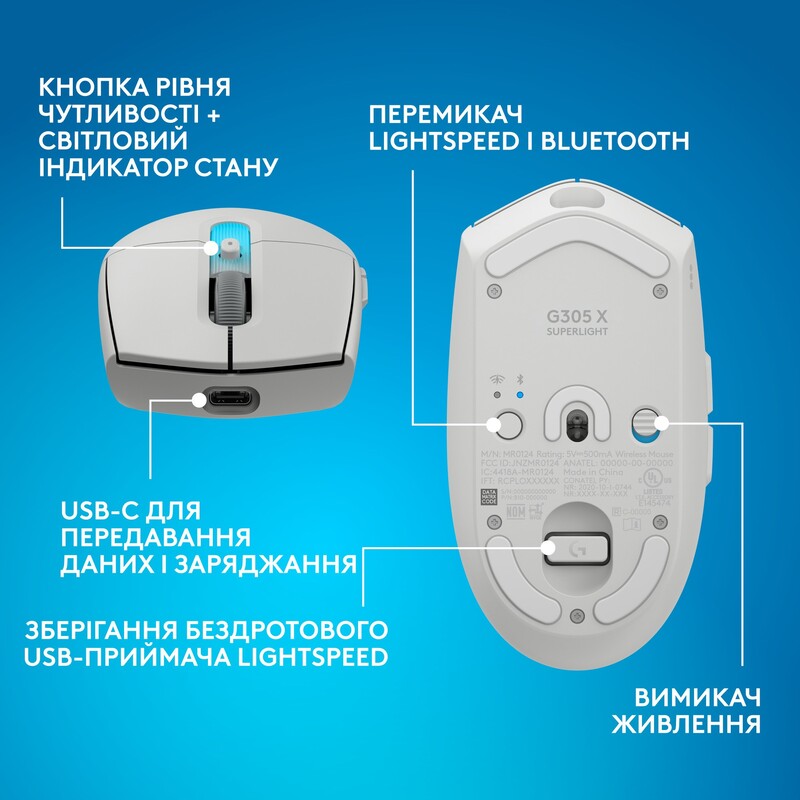 Миша бездротова Logitech G305 Superlight White (910-007747)