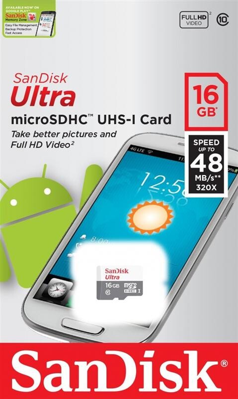 Карта пам`ятi MicroSDHC 16GB UHS-I Class 10 SanDisk Ultra (SDSQUNS-016G-GN3MN)