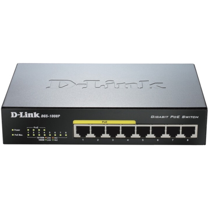 Коммутатор D-Link DGS-1008P (4хGE, 4хGE PoE, 70W max)