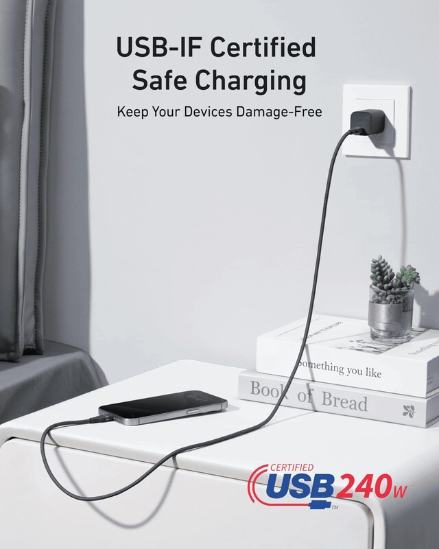 Кабель Anker Upcycled-Braided USB-C - USB-C (M/M), 240W, 1.8 м, Black (A82E2H12)