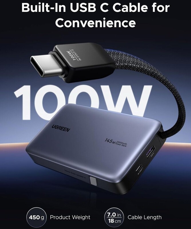 Універсальна мобільна батарея Ugreen PB551 20000mAh, 145W, Grey (55992B)