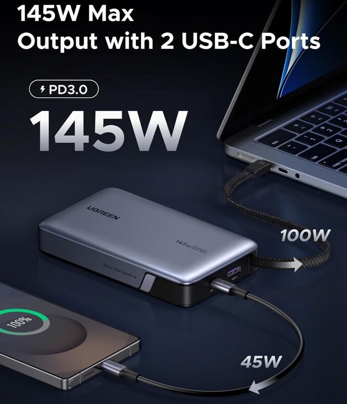 Універсальна мобільна батарея Ugreen PB551 20000mAh, 145W, Grey (55992B)