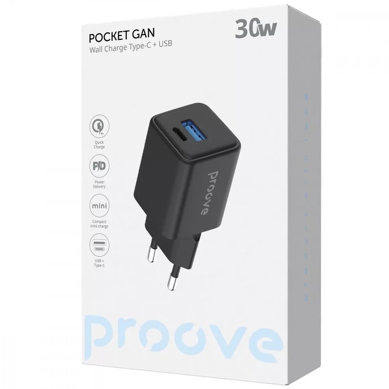 Мережевий зарядний пристрій Proove Pocket GaN 30W Black (WCPG30110001)