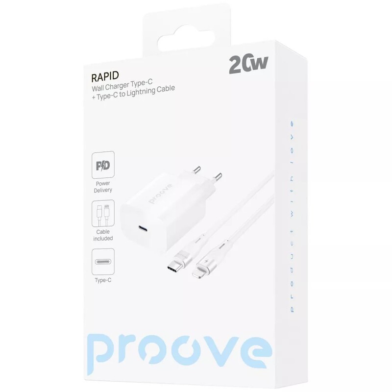Сетевое зарядное устройство Proove Rapid 20W White (WCRP20012102) + кабель Lightning