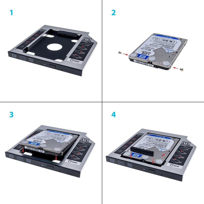 Адаптер Grand-X HDD 2.5" в отсек привода ноутбука SATA2/SATA3 Slim 9.5мм (HDC-24С)