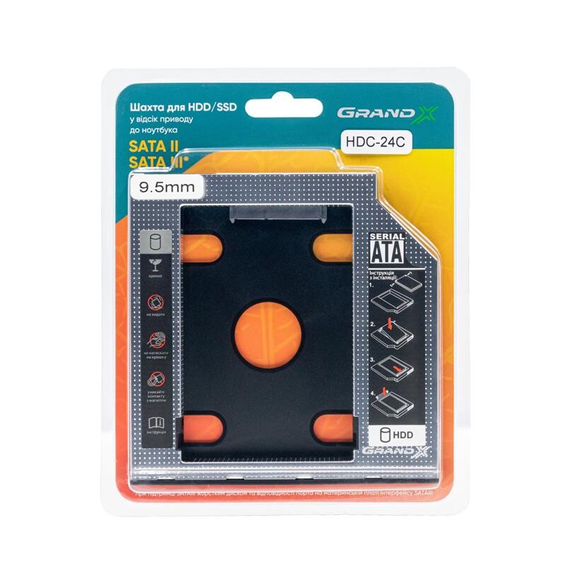 Адаптер Grand-X HDD 2.5" в отсек привода ноутбука SATA2/SATA3 Slim 9.5мм (HDC-24С)