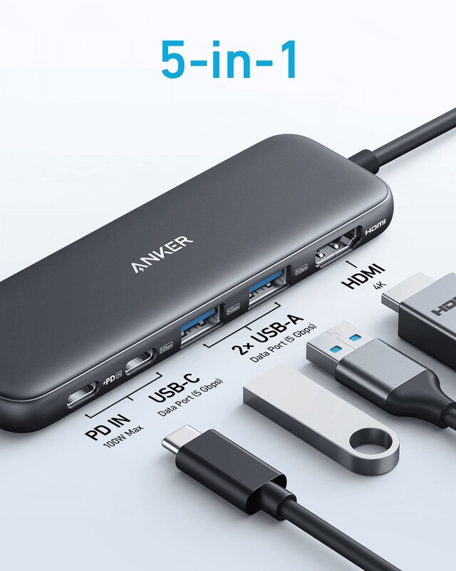 USB-хаб Anker USB-C Hub 332 5-in-1 Black (A8355H11)