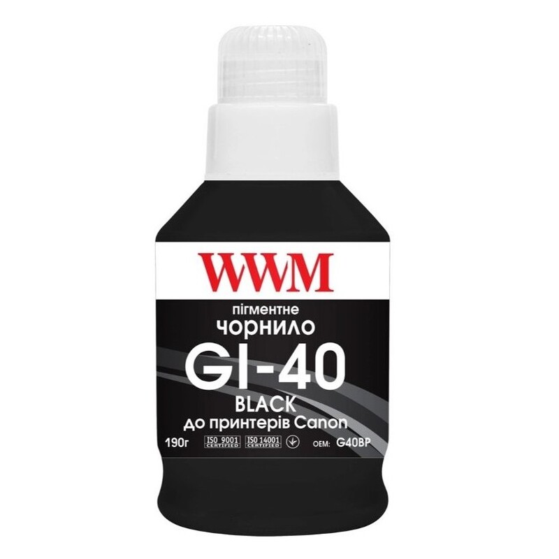 Чорнило WWM GI-40 для Canon Pixma G5040/G6040 190г Black пігментне (G40BP)