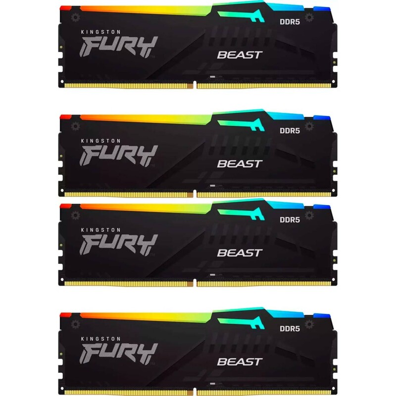 Модуль памяти DDR5 4х32GB/5600 Kingston Fury Beast RGB Black (KF556C40BBAK4-128)