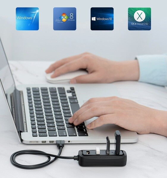 Концентратор Vention USB Hub 4-Port 2.0 Black, 0.15 m (VAS-J43)