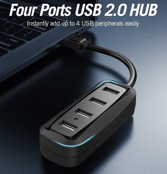 Концентратор Vention USB Hub 4-Port 2.0 Black, 0.15 m (VAS-J43)