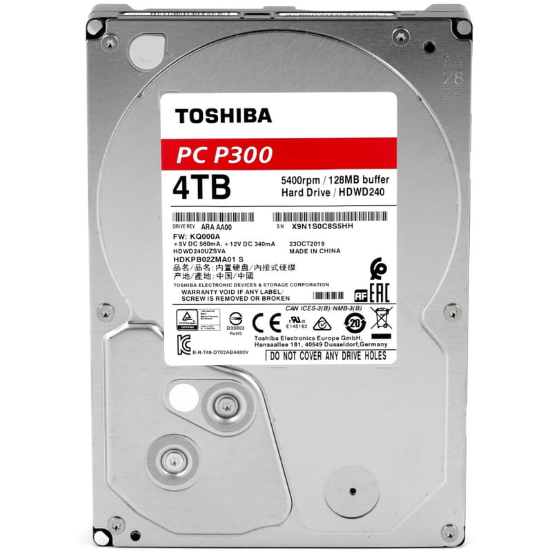 Накопичувач HDD SATA 4.0TB Toshiba P300 5400rpm 128MB (HDWD240UZSVA)