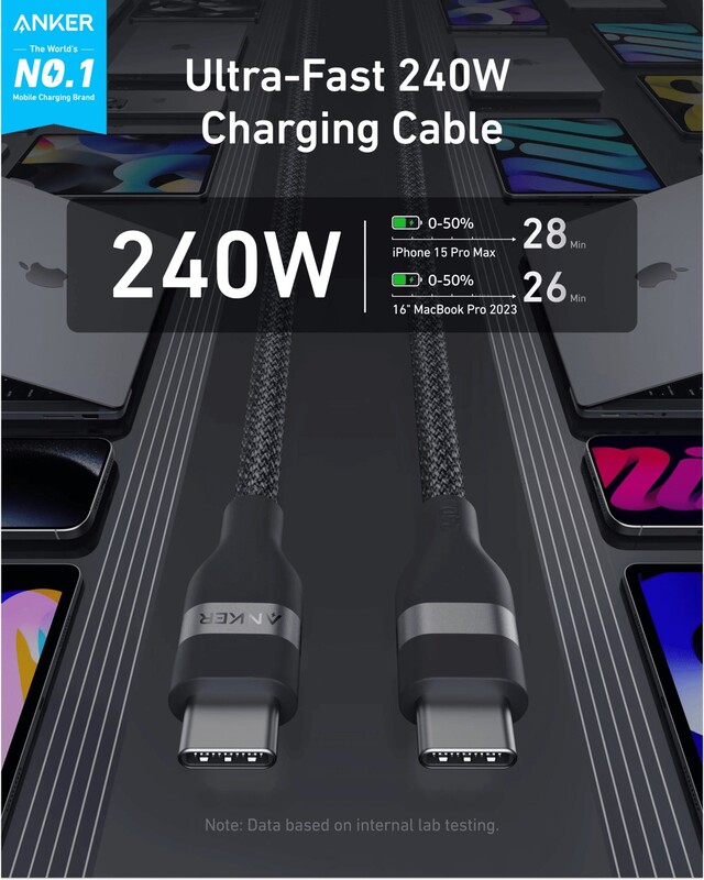 Кабель Anker Upcycled-Braided USB-C - USB-C (M/M), 240W, 0.9 м, Black (A82E2H11)