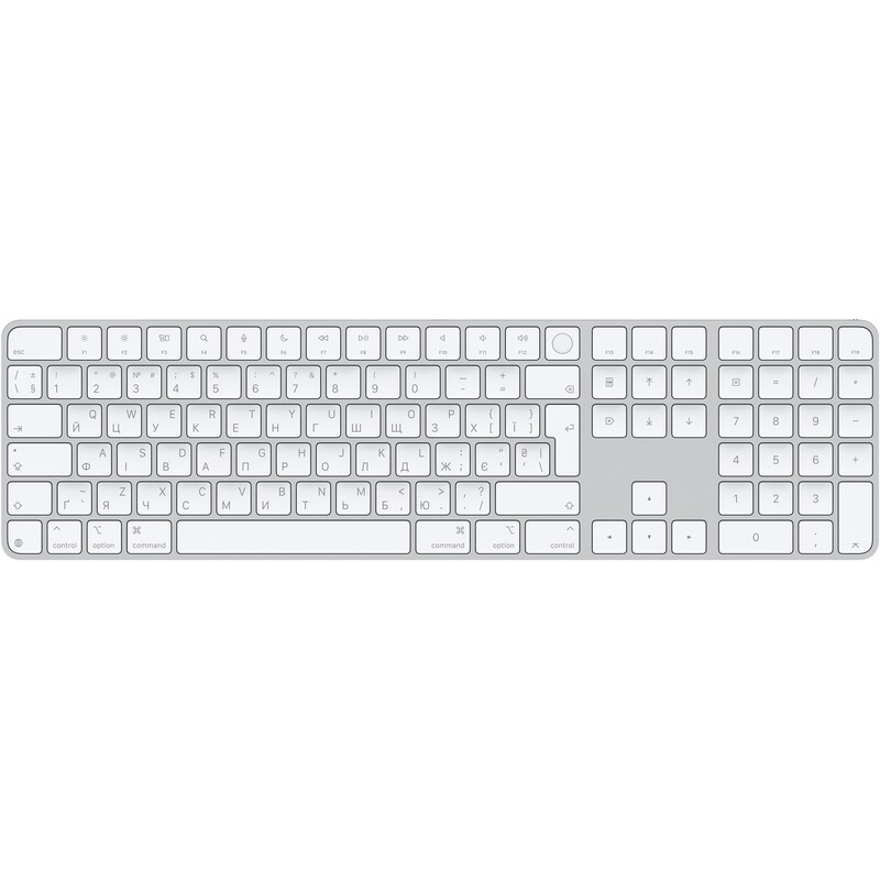 Клавиатура беспроводная Apple Magic Keyboard with Touch ID and Numeric Keypad for Mac with Apple silicon Ukrainian White (MXK73UA/A)