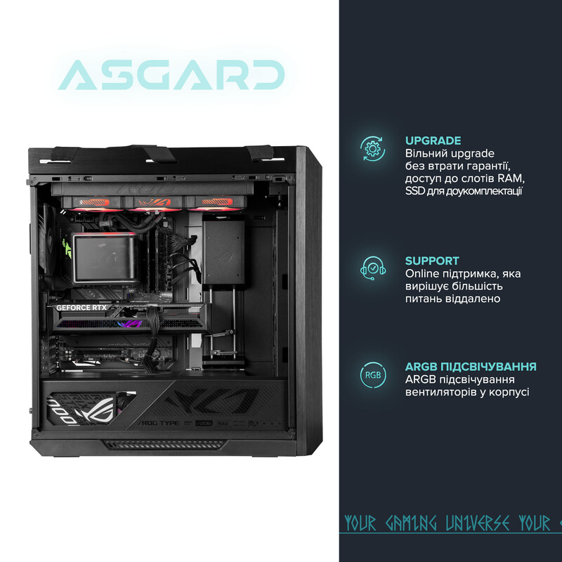 Ігровий комп`ютер ASGARD GAMER RTX 5070 Ti / Ryzen 7 7800X3D / DDR5 64GB (ASG-G-5070T-7514)