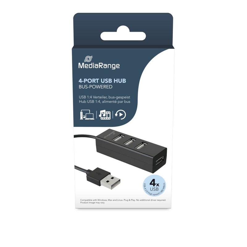 Концентратор USB2.0 MediaRange Hub 1:4 Black (MRCS502)