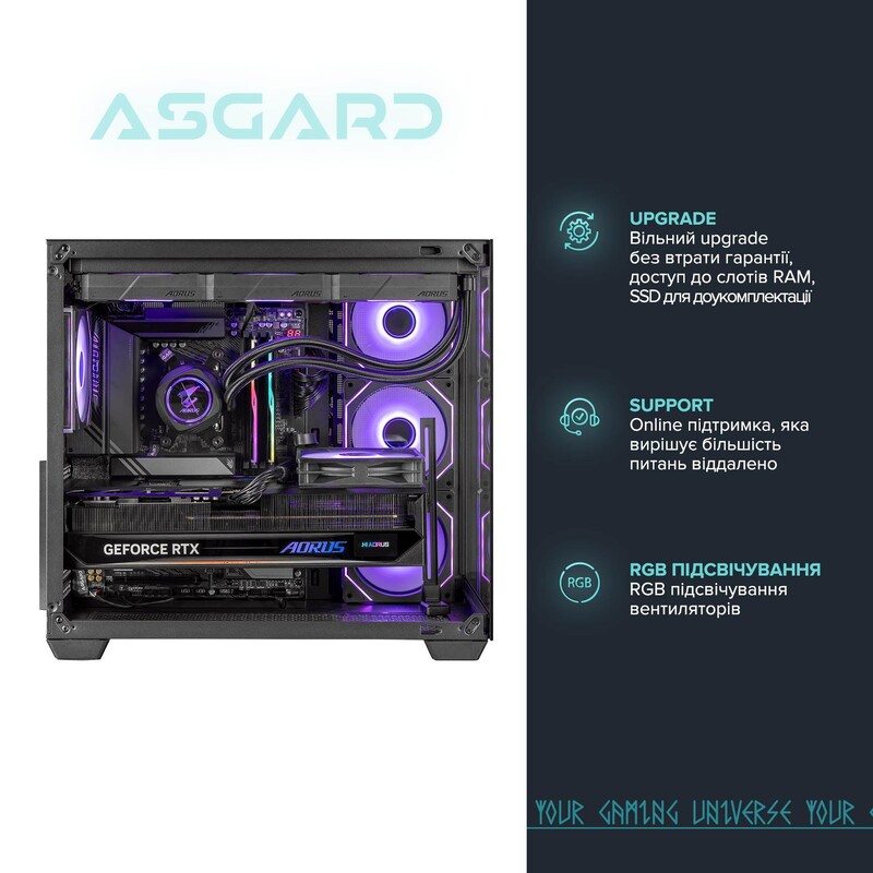 Комп`ютер для стримінгу ASGARD STREAM RTX 5070 Ti 16GB / Ryzen 7 7800X3D / DDR5 32GB / SSD 1TB / Win 11 (ASG-S-5070T-7793W)