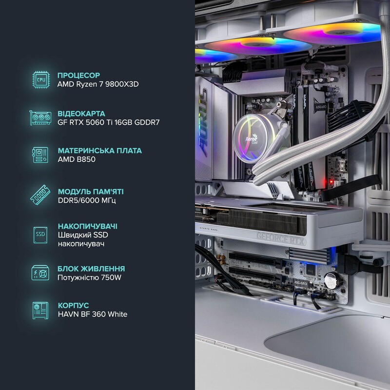 Ігровий комп`ютер ASGARD GAMER RTX 5060 Ti 16GB / Ryzen 7 9800X3D / DDR5 64GB / SSD 1TB (ASG-G-5060T16-7686)