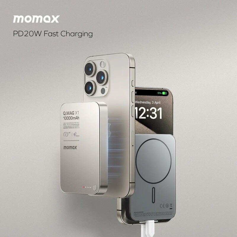 Универсальная мобильная батарея Momax Q.Mag X1 10000mAh 20W Titanium (IP117AE)