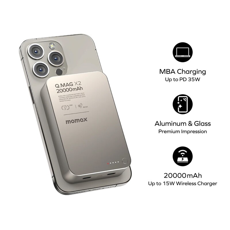 Універсальна мобільна батарея Momax Q.Mag X2 20000mAh 35W Titanium (IP133E)
