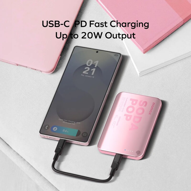 Универсальная мобильная батарея Momax 1-Power Pass 5000mAh 20W Pink (IP165P)