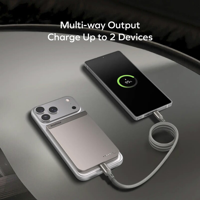 Універсальна мобільна батарея Momax 1-Power S.Pass Qi2 5000mAh 20W Titanium (IP161Q2L)