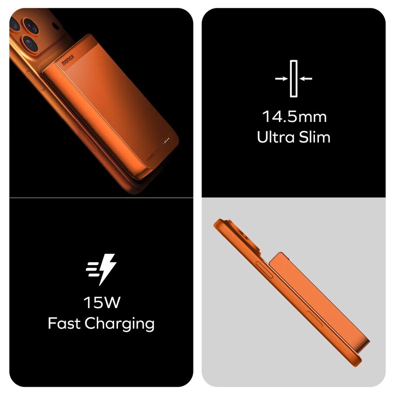 Універсальна мобільна батарея Momax 1-Power S.Pass Qi2 10000mAh 30W Orange (IP162Q2M)