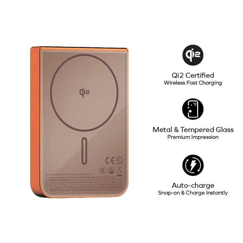 Універсальна мобільна батарея Momax 1-Power S.Pass Qi2 10000mAh 30W Orange (IP162Q2M)