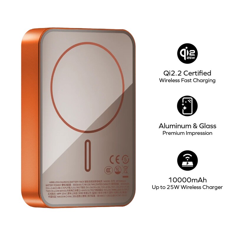 Універсальна мобільна батарея Momax 1-Power Q.Pass2 Qi2 10000mAh 30W Solar Orange (IP168Q22M)
