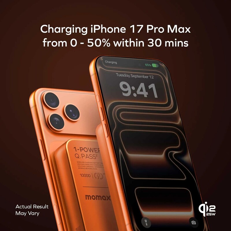 Універсальна мобільна батарея Momax 1-Power Q.Pass2 Qi2 10000mAh 30W Solar Orange (IP168Q22M)
