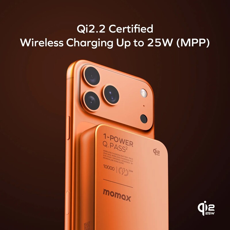 Універсальна мобільна батарея Momax 1-Power Q.Pass2 Qi2 10000mAh 30W Solar Orange (IP168Q22M)