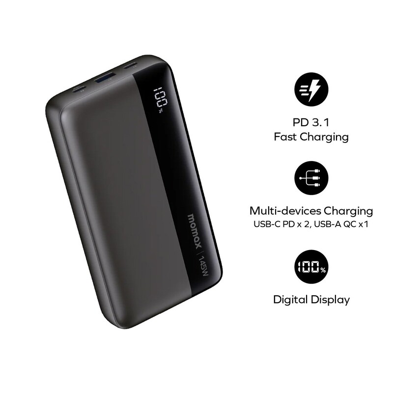 Універсальна мобільна батарея Momax 1-Power Ultra 25000mAh 145W Black (IP150D)