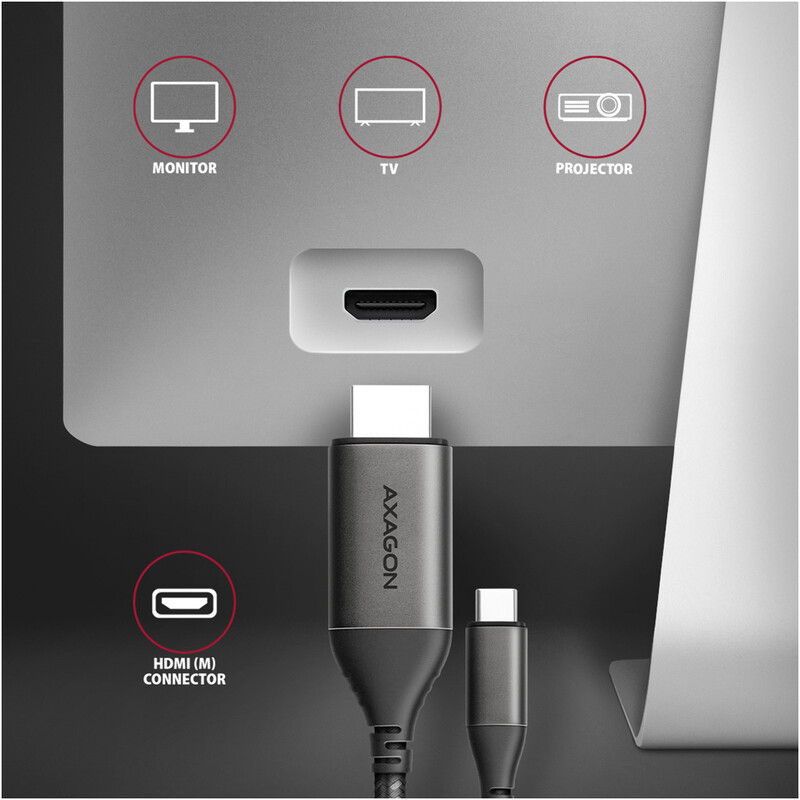 Кабель Axagon USB-C - HDMI V 2.1a (M/M), 1.8 м, 4K/60Hz HDR10, Black (RVC-HI2MC)