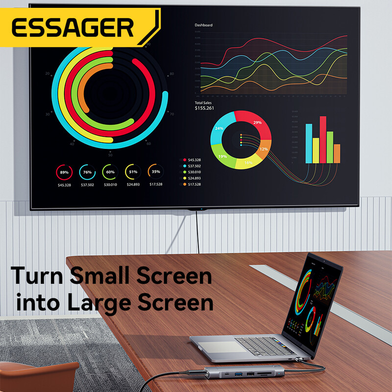 USB-хаб Essager 8 in 1 USB-C Hub with 10Gbps M.2 NVMe SSD Enclosure (EHB08-QK0G-Z)