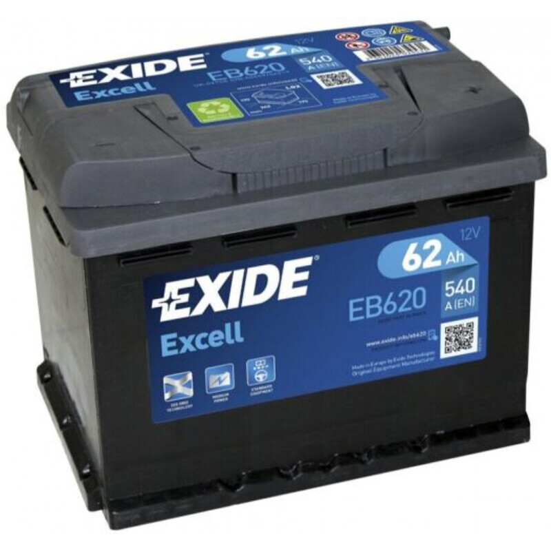 Акумулятор автомобільний Exide Excell SLA 62Ah 540А 12V R+ (EB620)