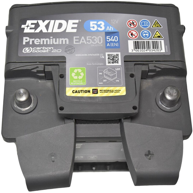 Аккумулятор автомобильный Exide Premium SLA 53Ah 540А 12V R+ (EA530)