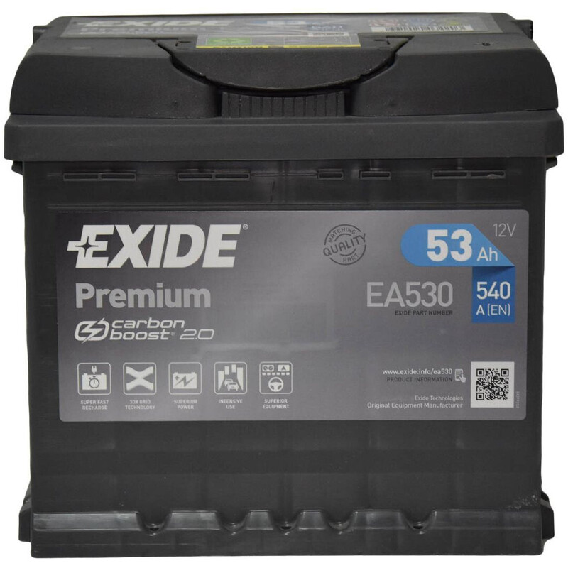 Аккумулятор автомобильный Exide Premium SLA 53Ah 540А 12V R+ (EA530)