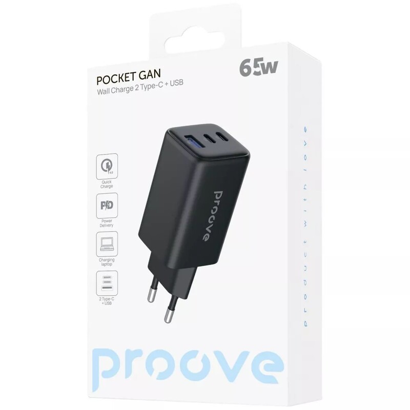 Мережевий зарядний пристрій Proove Pocket GaN 65W Black (WCPG65121201)
