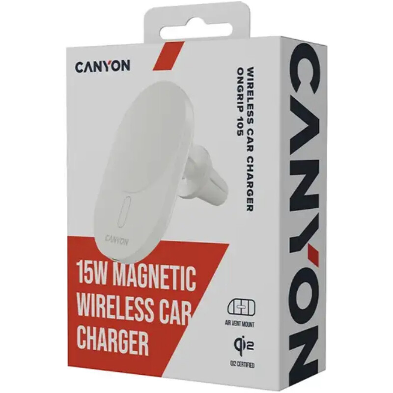 Автомобильний зарядний пристрій Canyon OnGrip 105 White (CNS-CCH105W)