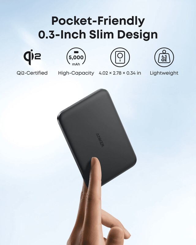 Універсальна мобільна батарея Anker Nano MagGo Slim 5000mAh 20W Black (A1665H11)