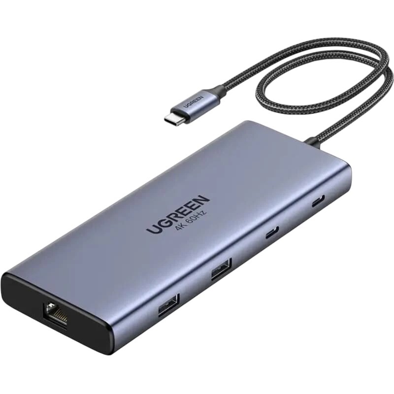 USB-хаб Ugreen CM639 USB 3.2 Type-C - 2xUSB 3.2, 3xUSB-C, 2хHDMI, RJ-45 Gray (45380)